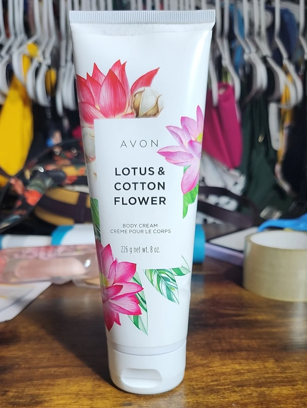 Avon Lotus & Cotton Flower Body Cream - White with Pink Floral
